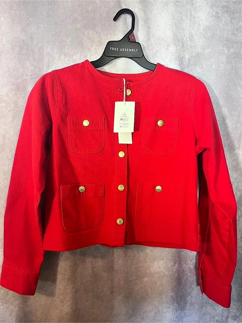 Free Assembly Collarless Denim Jacket Red Small